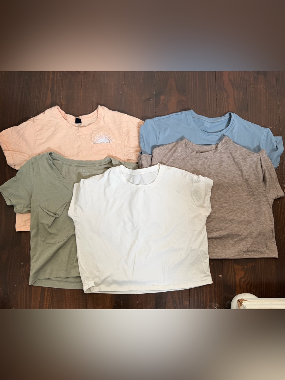 Women's Casual Cotton Crop Tee - White, Sage, Peach, Blue & Taupe